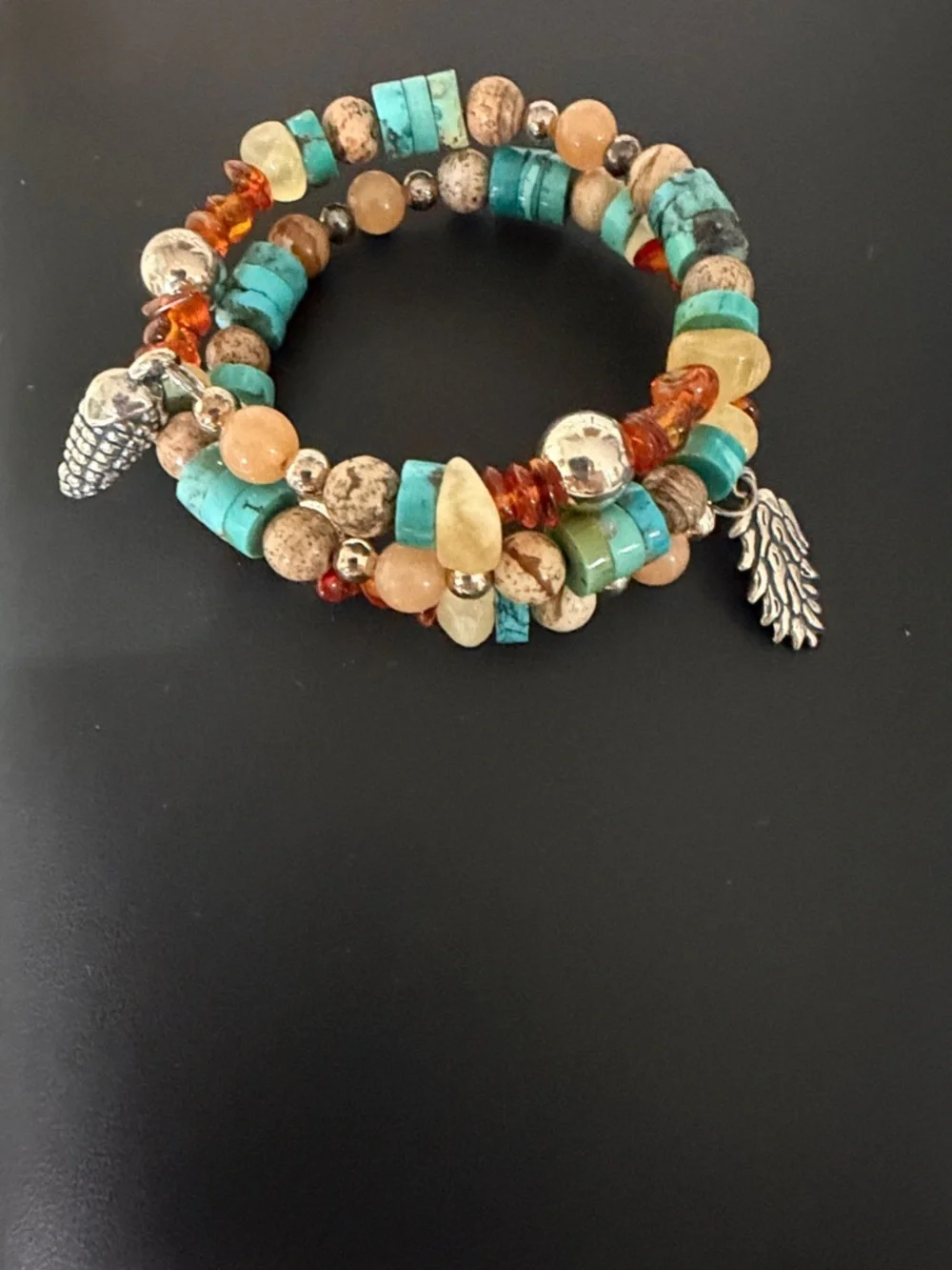 Carolyn Pollock Relios Multi Gemstone Multicolored Beaded Coil Wrap Bracelet - Picture 1 of 4